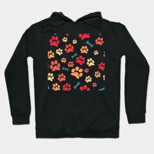 Autumn Color Puppy Paw Prints and Bones On Black Pattern Hoodie